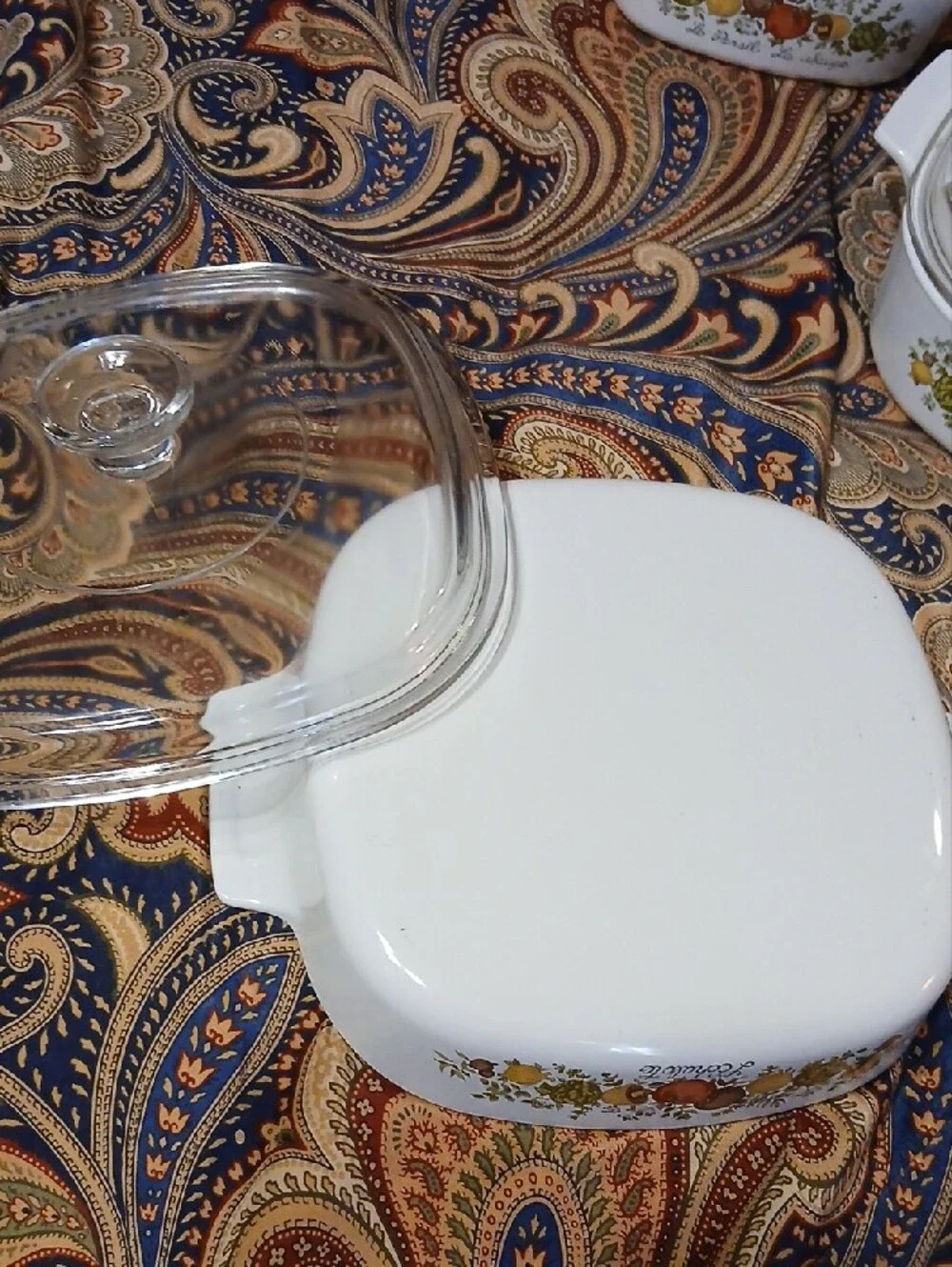 Pyrex White Casserole Set with Orange and Yellow Fruit Motif